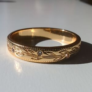 Olive Branch Yellow Gold Plated CZ Wedding Band/Ring Size 8